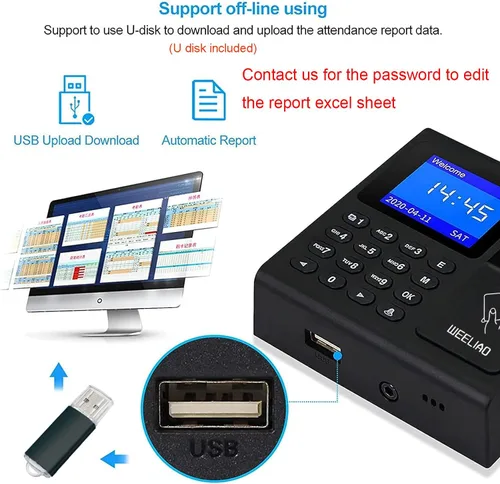 Vista 3 de WEELIAO Máquina de asistencia de tiempo, huella dactilar, contraseña, reloj de tiempo para empleados con escaneo de dedos, RFID y perforación de PIN