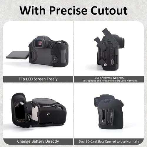 Vista 3 de MUZIRI KINOKOO Funda de silicona compatible con cámara digital Canon EOS R5 Mark II, goma blanda EOS R5 Mark II/EOS R5 II, funda protectora