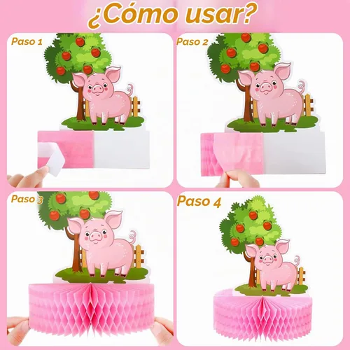 Vista 3 de Threan - Centro de mesa de 6 piezas de decoración de fiesta de cumpleaños de animales de granja