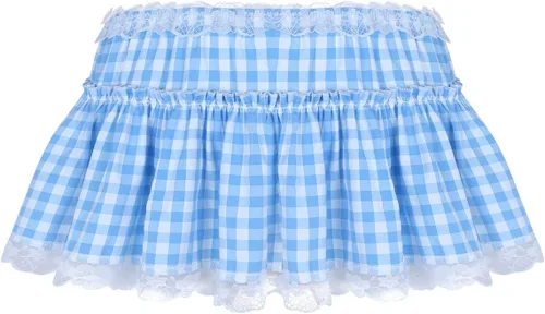 Vista 5 de Minifalda plisada con dobladillo de encaje de guingán para mujer y hombre