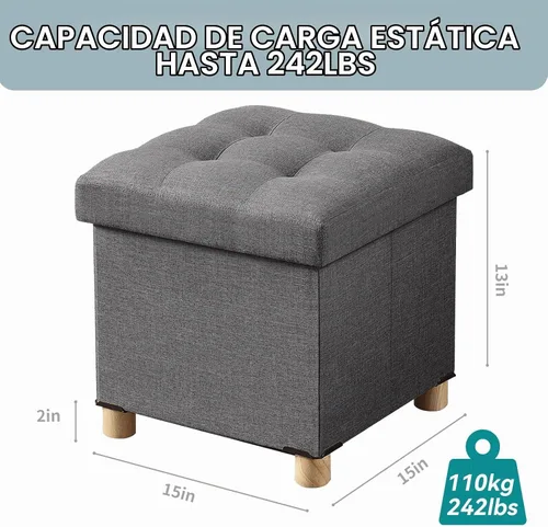 Vista 2 de BRIAN & DANY Ottoman with Storage, Small Storage Ottoman for Dorm, Linen Folding Ottoman Foot Stool with Legs for Living Room and Bedroom Gris