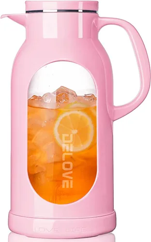 Vista 7 de Delove Jarra de vidrio de 68 oz/2 litros con carcasa a prueba de roturas - Forro de vidrio resistente al calor - Tapa de acero inoxidable - Jarra