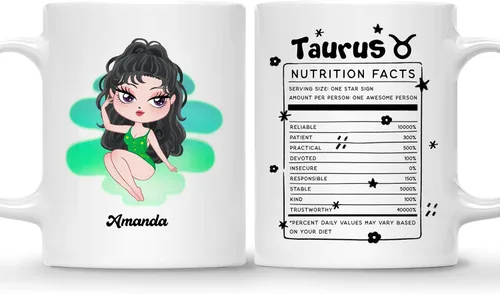 Vista 11 de Gossby Taza de café personalizada con signo de acuario, taza personalizada de horóscopo de 11 onzas para mujeres con diseño, nombre, información
