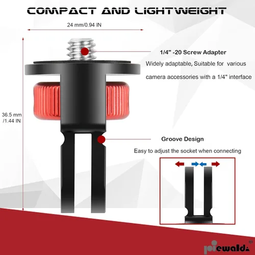 Vista 2 de Niewalda Adaptador de trípode de aluminio, 1 adaptador de conversión de ¼ a 20, compatible con cámaras de acción GoPro, Insta360 X3/Sjcam/cámara