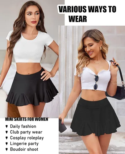 Vista 6 de Avidlove Minifalda para mujer, sexy, plisada, cintura alta, falda patinadora, falda de lencería con volantes, tallas S-XXL