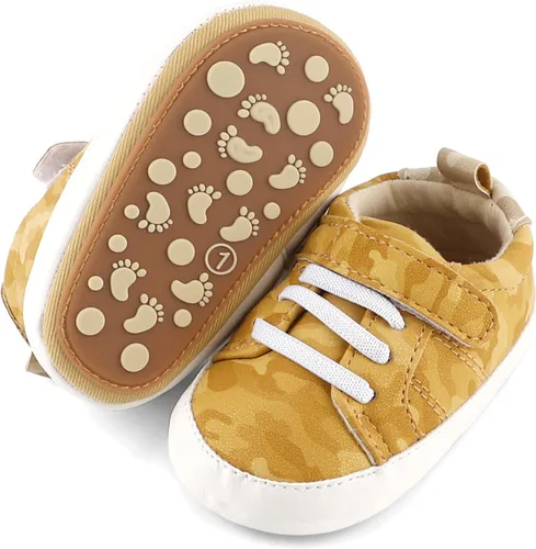 Vista 5 de ESTAMICO - Tenis de piel sintética para bebés, niños y niñas, suela de goma antideslizante, para primeros pasos, zapatos para exteriores