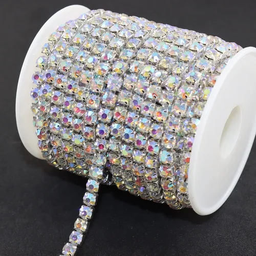 Vista 18 de Jerler 9 metros de adornos de diamantes de imitación con cadena cerrada SS6.5/2.0mm, cadena AB para costura, manualidades, ideal para bodas AB dorado