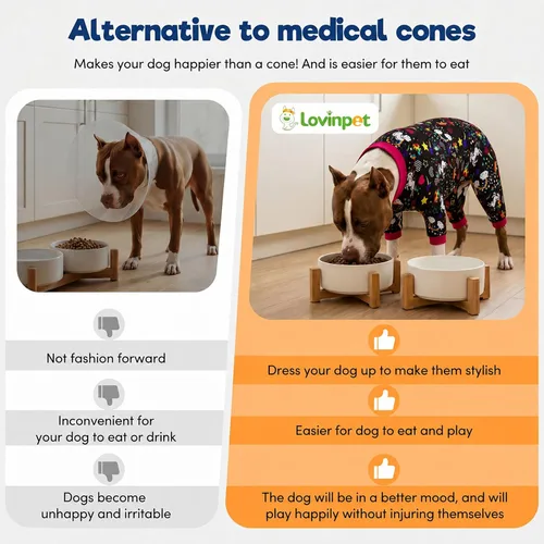 Vista 6 de LovinPet Pijamas grandes para perros Pitbull: cuidado de heridas/ropa de perro poscirugía, mamelucos para perros, estampado negro de arco iris