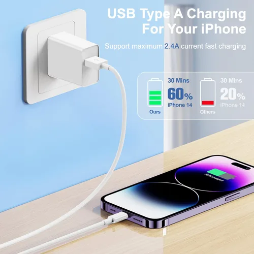 Vista 3 de Pack de 3 para [Certificado MFi de Apple] Cable de Carga para iPhone 0.3M - Cable Lightning a USB - 1 Pie de Cables de Carga USB para iPhone