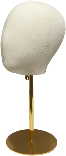 Vista 2 de Sombreros Pantalla Luz Lino Base de Madera Niño Maniquí Cabeza Bimbo (base redonda dorada)