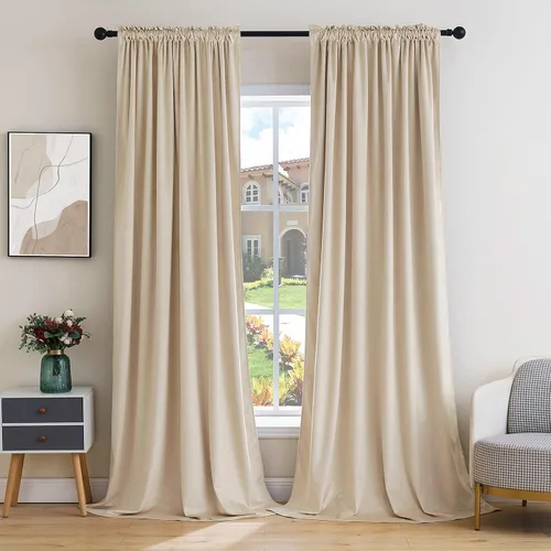 Vista 14 de MIULEE - Juego de 2 paneles de cortinas negro opacas y térmicas de terciopelo para la sala de estar y dormitorio, con bolsillo para cortinero, de 63