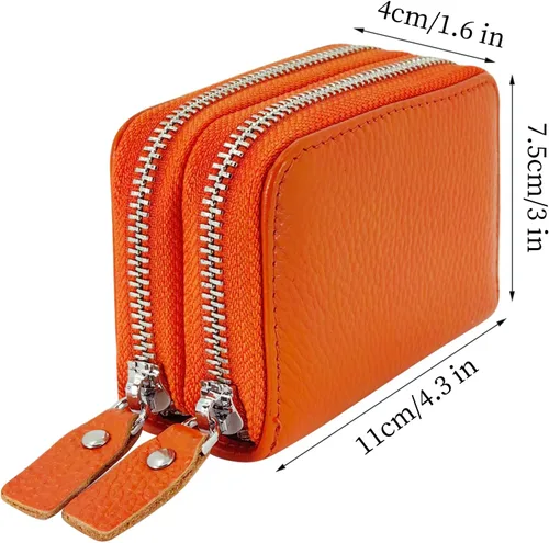 Vista 14 de Cartera de cuero para mujer, con doble tarjeta, tarjetero con cremallera, múltiples compartimentos, bloqueo RFID C-W-1, Rosado, Talla única