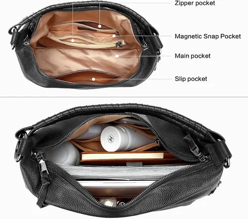 Vista 4 de BOSTANTEN Bolsos de cuero para mujeres ocultos llevar señoras grandes diseñador Hobo bolsas paquete con mujeres cartera de cuero RFID bloqueo