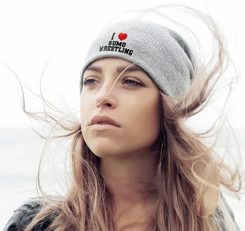 Vista 4 de Custom Slouchy Beanie for Men I (Love) Sumo Wrestling Red Heart Sports Lovers Winter Hats Acrylic Women Skull Cap 1