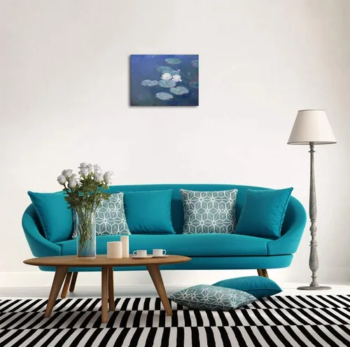 Vista 7 de Wieco Art Lienzos de nenúfares - Arte de pared de Claude Monet famosas pinturas al óleo florales de reproducción estirada y enmarcada con imágenes