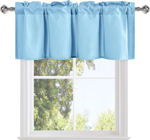 Vista 69 de DWCN Cortinas de Cenefa para Sala de Estar, Cocina, Baño/Sótano - Aqua Sólido, 1 Panel, 42 x 12 Pulgadas, Oscurecimiento de Habitación Solid Short