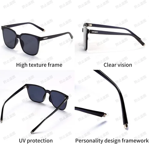 Vista 4 de Gafas de sol cuadradas de plástico para hombre y mujer de color negro con diseño retro 100 de protección UV