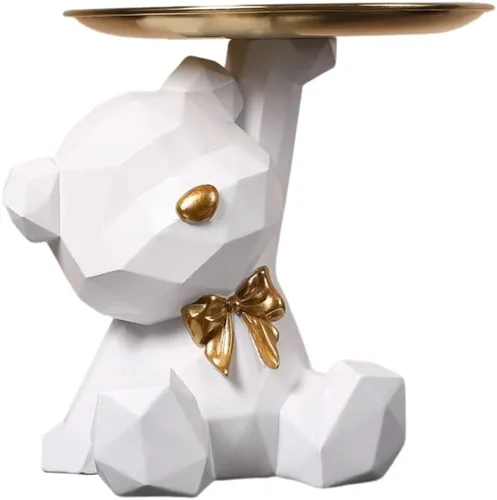 Vista 15 de Bandeja de Almacenamiento Estatua Portallaves Figurina, Bandeja para Dulces Joyas Aretes Labiales, Lindas Estatuas de Oso con Plato, Esculturas