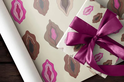 Vista 7 de Papel de regalo con patrón de vagina, papel de regalo de despedida de soltera NSFW, decoración de fiesta sexual (una hoja de 20 x 30 pulgadas)