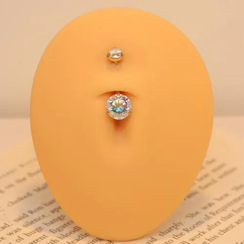 Vista 6 de PEAKLINK Piercing de ombligo de titanio de 0.45 oz, joyería para el ombligo, barra de ombligo roscada internamente con doble circonita cúbica