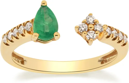 Vista 7 de Gin & Grace Anillo de esmeralda natural de Zambia de oro amarillo de 10 quilates con diamantes para mujer. Joyería hecha a mano
