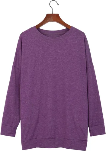 Vista 7 de Camisetas de otoño para mujer, estilo casual, ajuste holgado, cómodas, bonitas, sudaderas de manga larga con cuello redondo