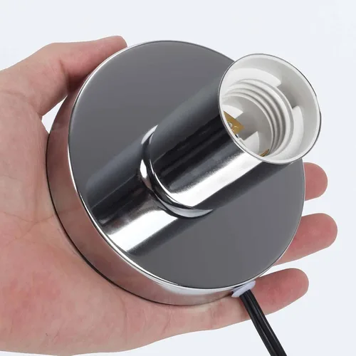 Vista 2 de Lámpara de mesa industrial, pequeña base de enchufe de luz de escritorio de metal pulido, soporte de bombilla de rosca Edison vintage E26/E27, cable