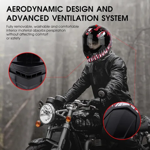 Vista 6 de BSDDP - Casco de motocicleta de cara completa unisex para adultos, aprobado por DOT, para motocicleta, ciclomotor, Street Bike Racing Crash