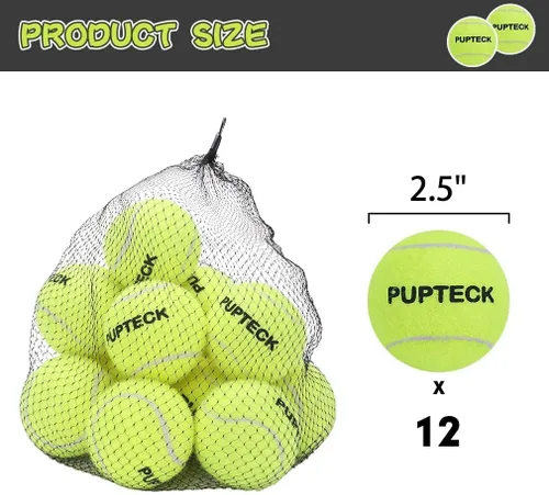 Vista 2 de PUPTECK Pelotas de tenis chirriantes para perros, juguetes de pelota hinchable de entrenamiento de 2.5 pulgadas, paquete de 12 paquetes para perros