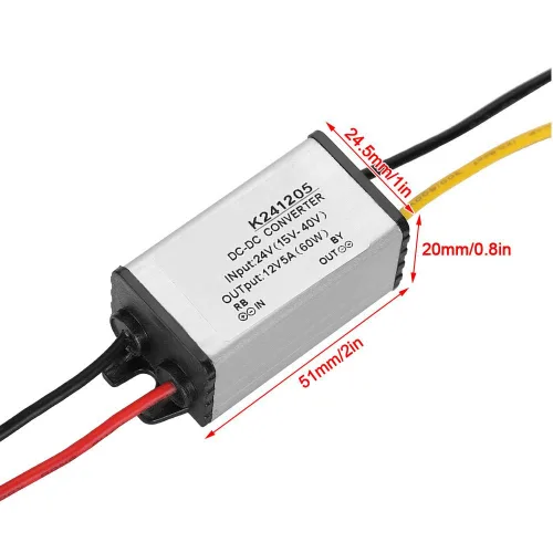 Vista 4 de Maxmartt Convertidor CC de 24 V a 12 V 5 A 60 W, convertidor de voltaje, adaptador de corriente CC impermeable, transformador resistente
