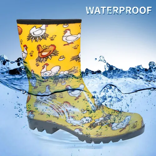 Vista 13 de DKSUKO Waterproof Womens Rain Boots insulated,Lightweight Rubber fashion Boots in Gardening,Warm and Comfortable Wide Calf Rain Boots with Glossy in