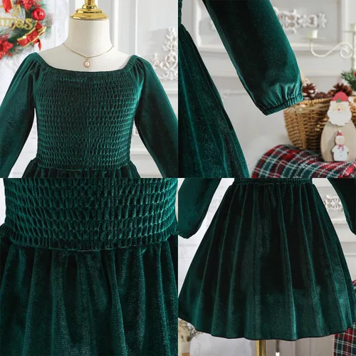 Vista 4 de ODIZLI Vestido mameluco de terciopelo para niñas y bebés, vestido de manga larga para otoño e invierno