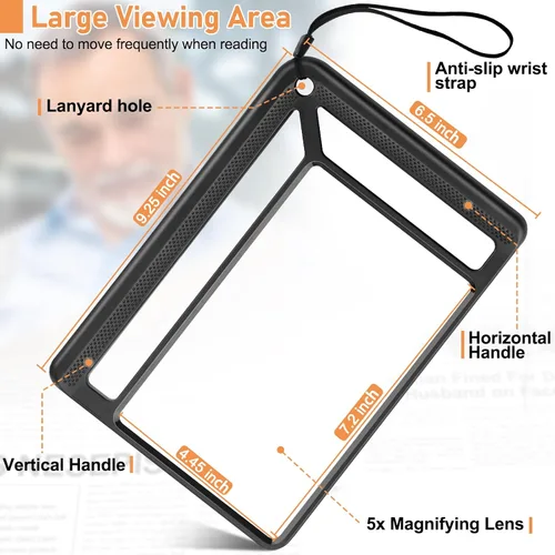 Vista 4 de AKKYCVS - Lupa de 5 aumentos de página completa para leer, lupa rectangular ligera proporciona una gran área de visualización de páginas de libros