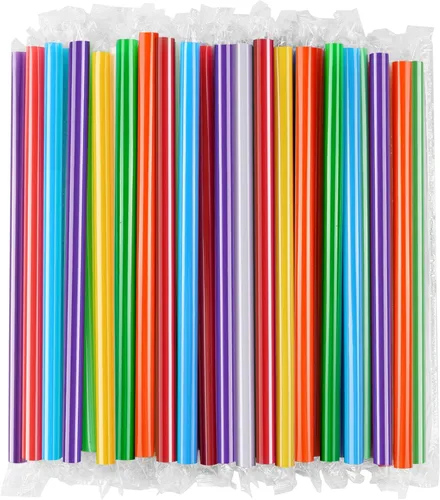 Vista 7 de [Envueltas individualmente] 100 popotes desechables de color negro para batidos, pajitas de plástico de boca ancha