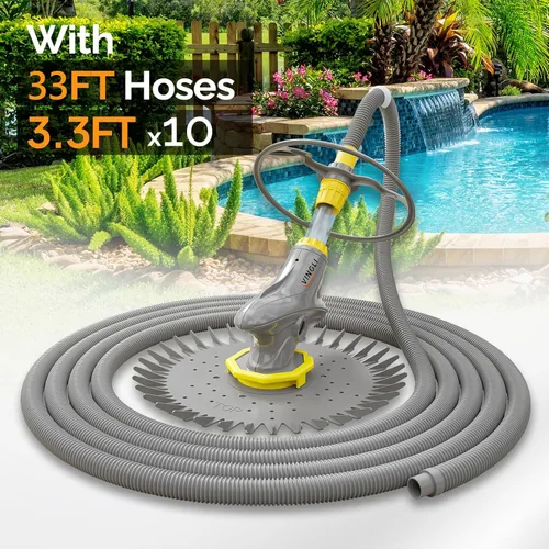 Vista 4 de VINGLI Limpiador automático de piscinas, aspiradora de piscina de succión con mangueras y diafragmas de 33 pies (gris)