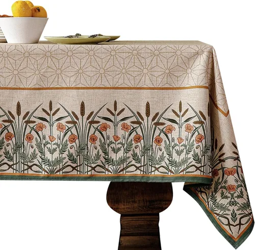 Vista 22 de [Usado] patdrea Mantel largo de lino de diseño verde para mesa rectangular, mantel vintage transpirable con patrón de frutas amarillas, funda