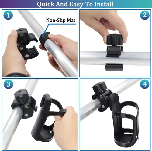 Vista 7 de Boaton Portavasos para riel de barco marino, sin perforación, soporte para bebida para cubierta superior o poste de Bimini, accesorios para barco