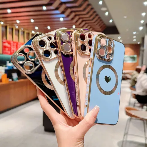 Vista 5 de Funda magnética para iPhone 12 Pro Max, compatible con MagSafe, protector completo de lente de cámara, lujo para mujeres y hombres, lindo corazón