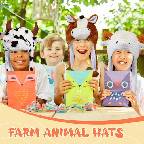 Vista 5 de Newcotte 6 piezas de sombreros de disfraz para niños, conjunto de sombreros de animales de felpa, accesorios de cabeza de animales divertidos