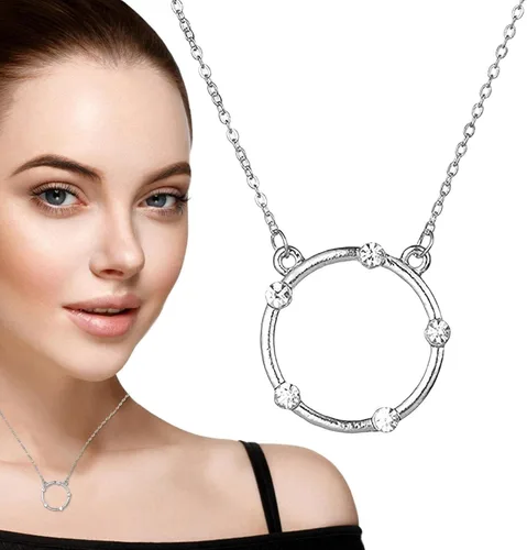 Vista 6 de Xuyuan Open Circle Pendant Necklace - Rhinestone Embellished Circle Halo Pendant - Circle Pendant Eternity Necklace with A I Love Mom Card Monther's