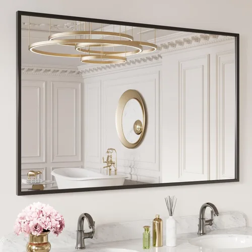 Vista 15 de LOAAO Espejo de Baño de Pared Rectangular Negro de 20"X30", Marco de Aleación de Aluminio Negro Mate, Vidrio Templado, se Cuelga Vertical u