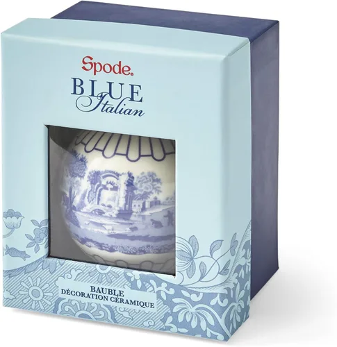 Vista 7 de Spode Bola de Navidad italiana azul, adorno de escena completa con diseño clásico de porcelana azul y blanca, decoración navideña coleccionable