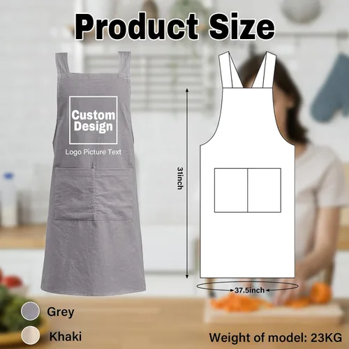 Vista 2 de Delantales personalizados para niños para cocinar, delantales personalizados para hombres, delantal de algodón y lino, regalo para mujeres