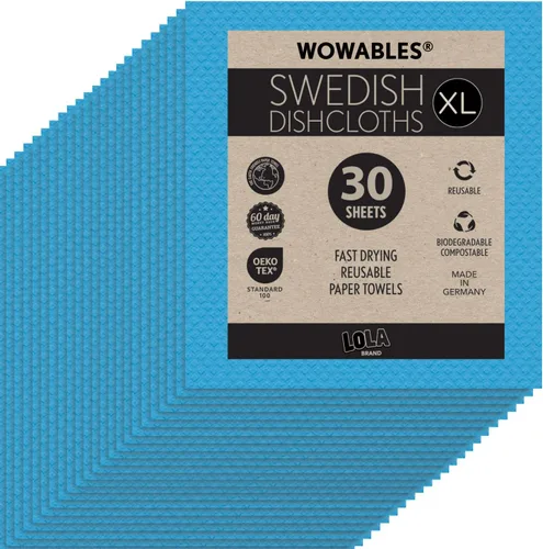 Vista 10 de Paños de cocina suecos para cocina XL, rollo de 30 hojas, biodegradables y compostables, paños de limpieza de toallas de papel reutilizables, 11 x