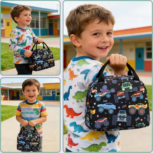 Vista 8 de CAMTOP Bolsa de almuerzo para niños, bonita lonchera aislada para niños y niñas, loncheras a prueba de fugas para la escuela