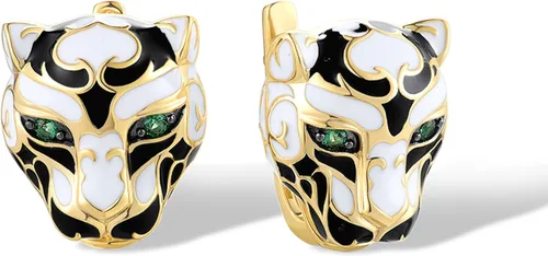 Vista 9 de Santuzza Aretes de plata de ley hipoalergénicas con diseño de pantera para mujer [A]Oro rosa