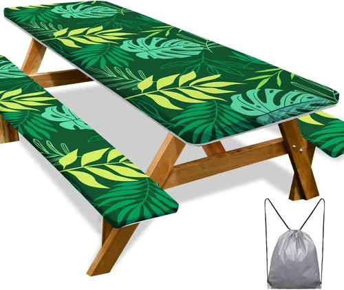 Vista 51 de Funda de mesa de picnic con fundas para bancos Esenciales de camping Mantel de picnic impermeable y a prueba de viento con bolsa de cordón, funda