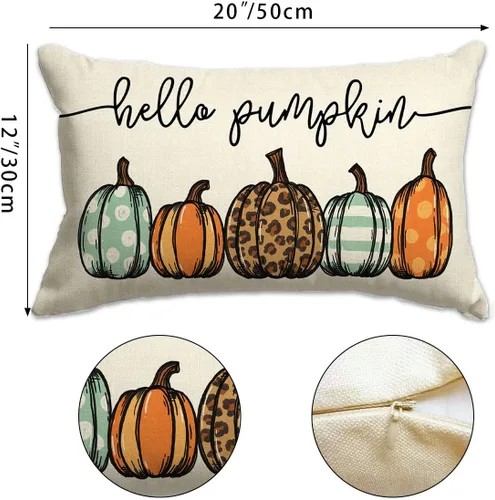 Vista 4 de Fundas de almohada de otoño de 12 x 20 pulgadas, diseño de leopardo, acuarela, Hello Pumpkin, para otoño, para decoración de otoño