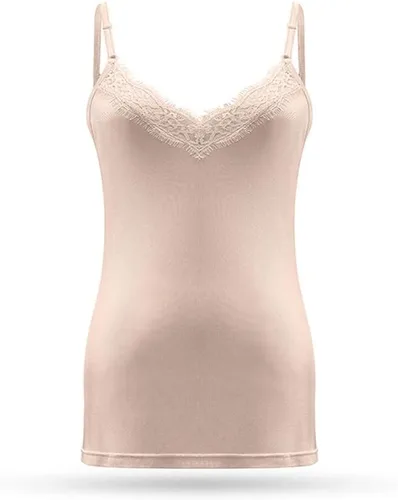 Vista 2 de SilRiver Camisola de seda para mujer, cuello en V profundo, camisetas sin mangas de encaje para mujer