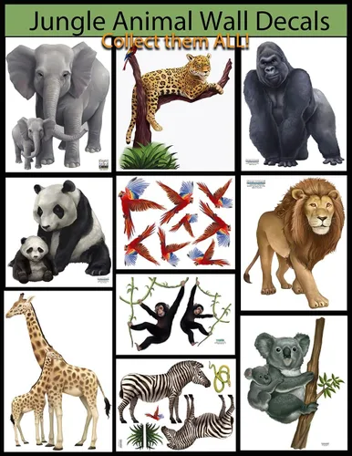 Vista 3 de Calcomanías de pared de animales de la selva para habitaciones de niños, idea de decoración de safari, león, gorila, koala, panda, calcomanías